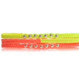 Lucky Twice Triple Stack Macrame and Silver Ball Bracelets in Neon