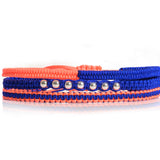 Lucky Seven Triple Stack Macrame and Silver Ball Bracelets in Blue and Neon Orange