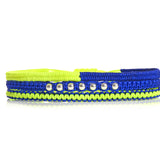Lucky Seven Triple Stack Macrame and Silver Ball Bracelets in Blue and Neon Yellow