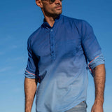 Island Breeze Mens' Half Placket Cotton Shirt in Blue Ombre