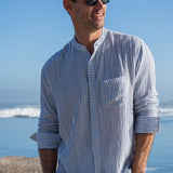 Twice as Nice Mens' Cotton shirt with Nehru Collar in Ocean Stripe