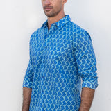 Origami Birds Mens' Cotton Shirt in Blue