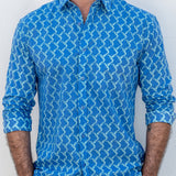 Origami Birds Mens' Cotton Shirt in Blue