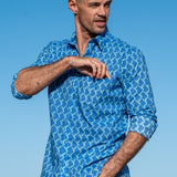 Origami Birds Mens' Cotton Shirt in Blue