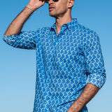 Origami Birds Mens' Cotton Shirt in Blue