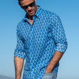 Origami Birds Mens' Cotton Shirt in Blue