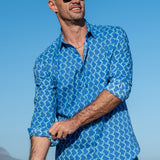 Origami Birds Mens' Cotton Shirt in Blue