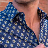 Floral Haze Mens' Organic Cotton Shirt in Navy