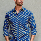 Floral Haze Mens' Organic Cotton Shirt in Navy