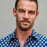 Floral Haze Mens' Organic Cotton Shirt in Navy