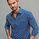 Floral Haze Mens' Organic Cotton Shirt in Navy