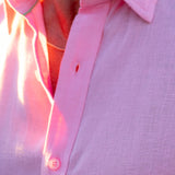Mens' Pink Linen Shirt with Blue Contrast Trim