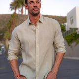 Mens' Sage Linen Shirt with Contrast Trim