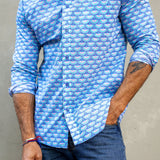Winging It Mens' Organic Cotton Shirt in Blue Lagoon