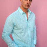 Diamond Dot' Organic Cotton Shirt in Blue Lagoon