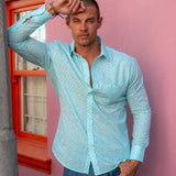 Diamond Dot' Organic Cotton Shirt in Blue Lagoon