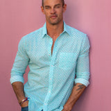 Diamond Dot' Organic Cotton Shirt in Blue Lagoon