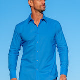 Plain Azure Blue Cotton Mens' shirt