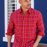Grid Lock Mens Cotton Shirt in Red Check