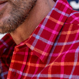 Grid Lock Mens Cotton Shirt in Red Check