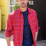 Grid Lock Mens Cotton Shirt in Red Check