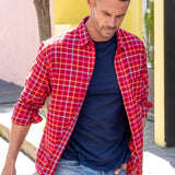 Grid Lock Mens Cotton Shirt in Red Check