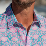Agonda tide Mens' Cotton Shirt in Turquoise and Pink