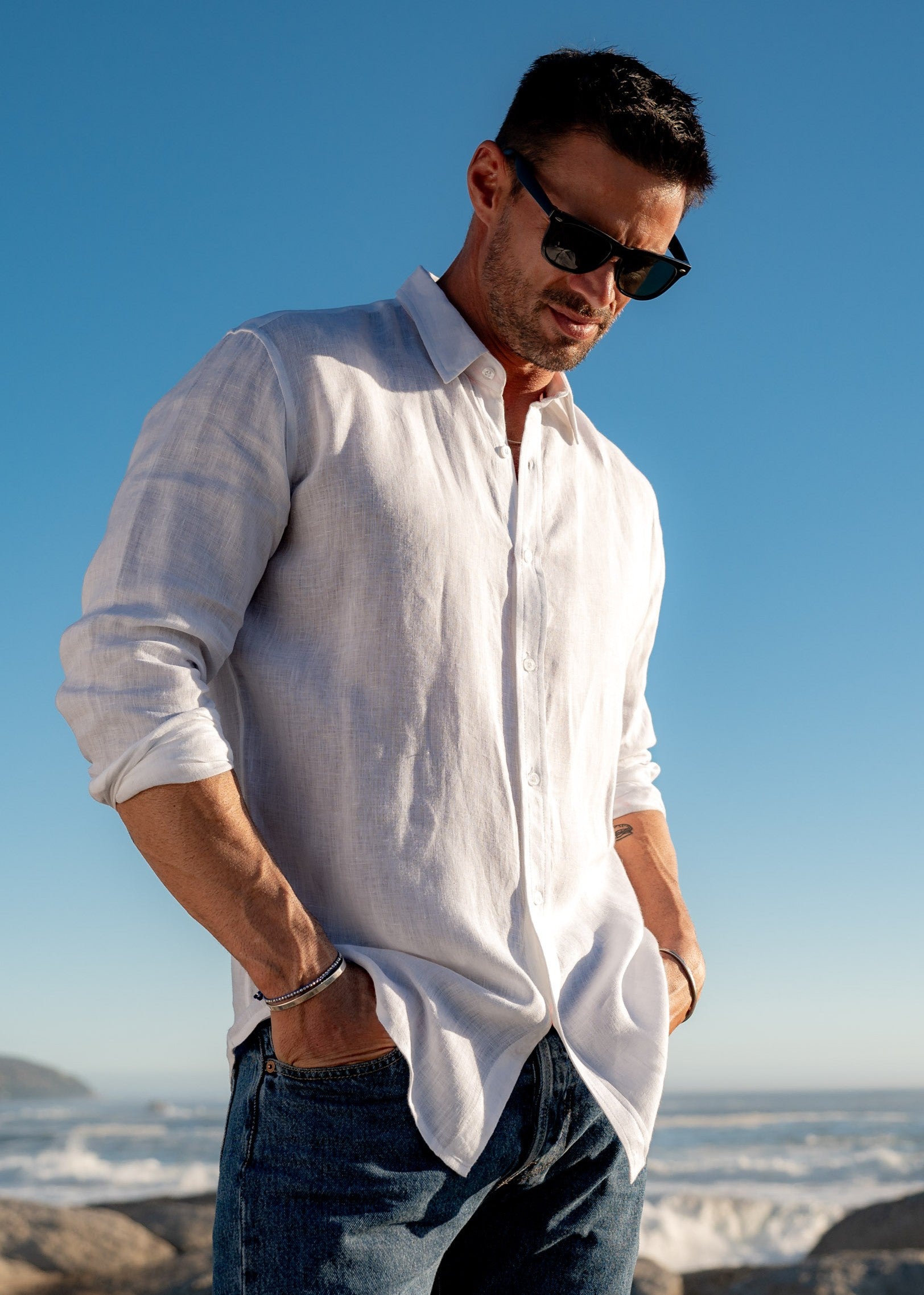 Men's Blue Linen Shirt |Luxury Linen Men's Shirts | Frangipani Men's Blue Linen Shirt |Luxury Linen Men's Shirts | Frangipani
