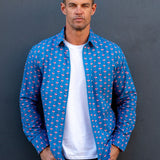 Lucky Lotus Mens' Cotton Shirt in Navy