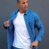 Lucky Lotus Mens' Cotton Shirt in Navy