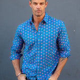Lucky Lotus Mens' Cotton Shirt in Navy
