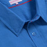 Mens' Ocean Blue Linen Shirt with Contrast Trim