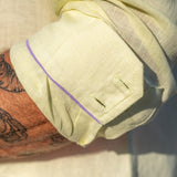 Mens' Pina Colada Yellow Linen Shirt with Contrast Trim
