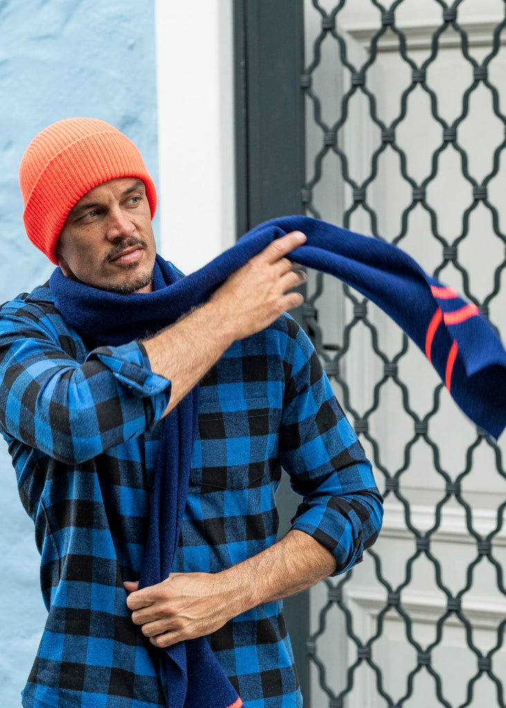 Dark Cobalt Blue & Neon Orange Scarf - 30% OFF