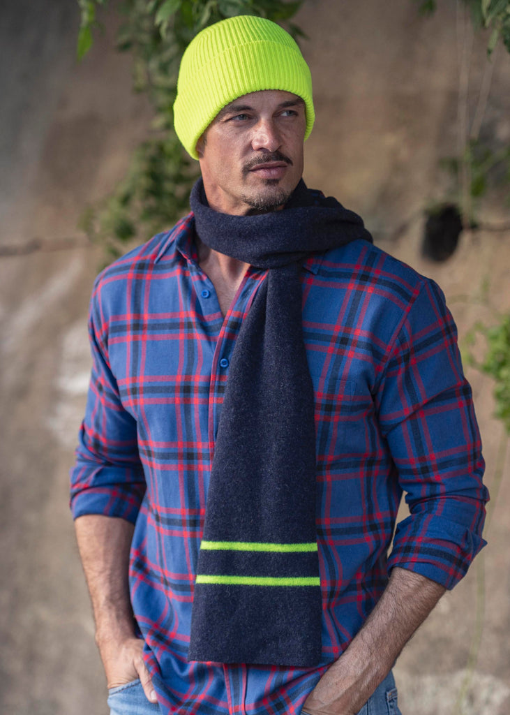 Navy Blue & Neon Yellow Scarf - 30% OFF