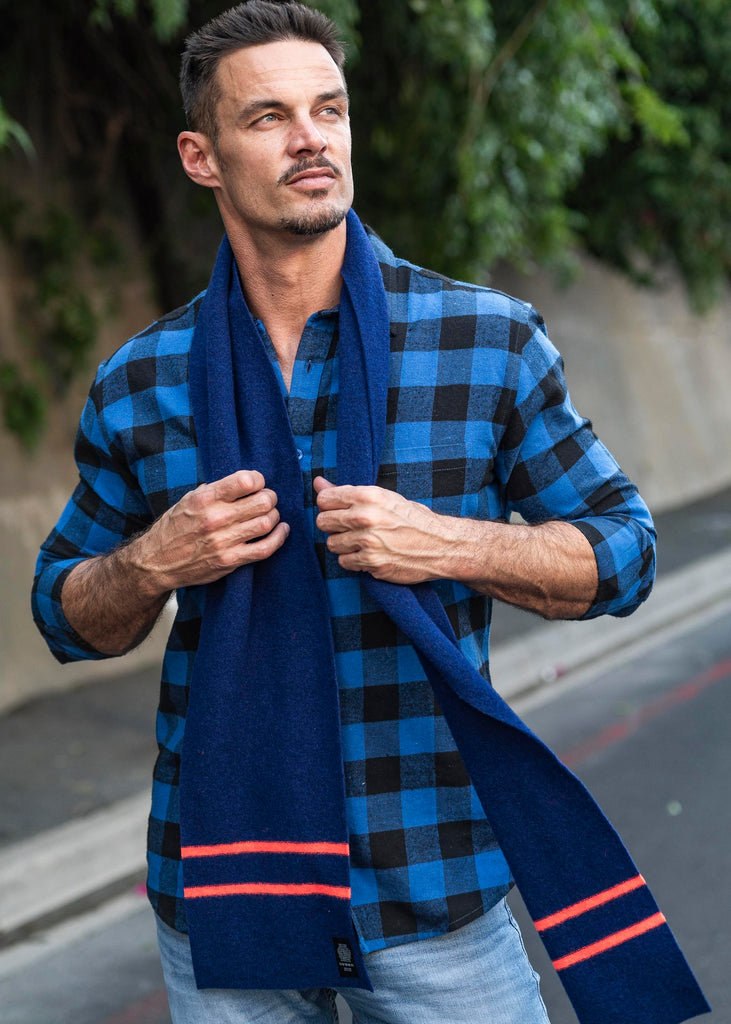 Dark Cobalt Blue & Neon Orange Scarf - 30% OFF