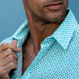 Diamond Dot' Organic Cotton Shirt in Blue Lagoon