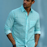 Diamond Dot' Organic Cotton Shirt in Blue Lagoon