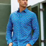 Lucky Lotus Mens' Cotton Shirt in Navy