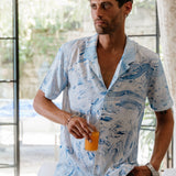 Marble Printed Mens' Short Sleeve Shirt in Blue Mirage