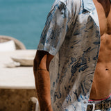 Marble Printed Mens' Short Sleeve Shirt in Blue Mirage