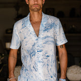 Marble Printed Mens' Short Sleeve Shirt in Blue Mirage