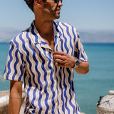 Riviera Mens' Short Sleeve Shirt in Blue & White