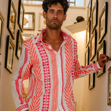 Lost Angeles Part 2 Mens' Cotton mix Shirt in White and Coral