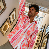 Lost Angeles Part 2 Mens' Cotton mix Shirt in White and Coral