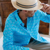 Dusk Till Dawn Mens' Organic Cotton Shirt in Hawaiian Blue & Peach