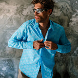 Dusk Till Dawn Mens' Organic Cotton Shirt in Hawaiian Blue & Peach