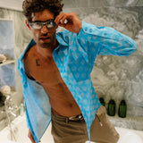 Dusk Till Dawn Mens' Organic Cotton Shirt in Hawaiian Blue & Peach