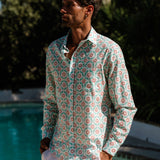 Jaipur Grove Mens' Cotton Shirt in Green & Pink