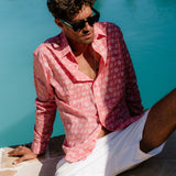 Sea Shells Mens' Cotton Shirt in Red & White